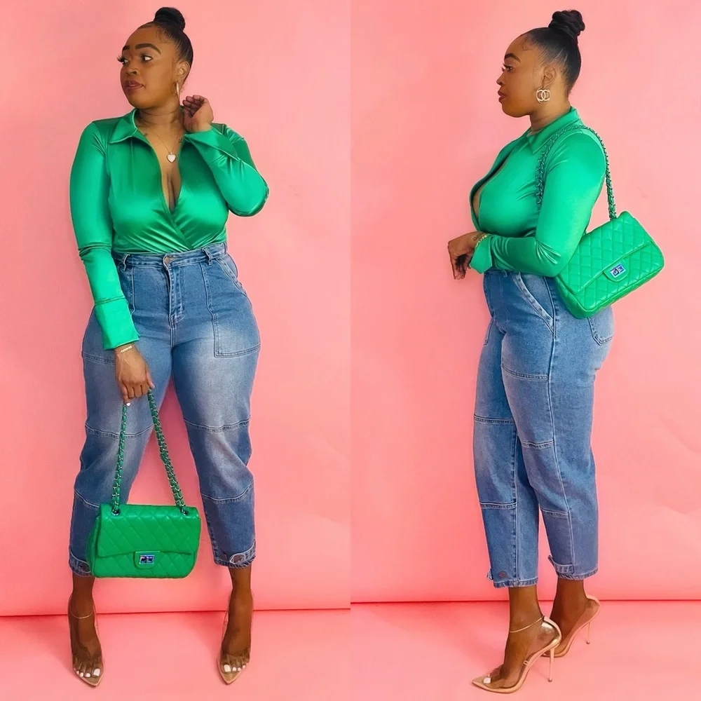 J. ELISE BOUTIQUE NEW KELLY Green Iridescent Accent Quilted Classic Shoulder Bag - Picture 3 of 6